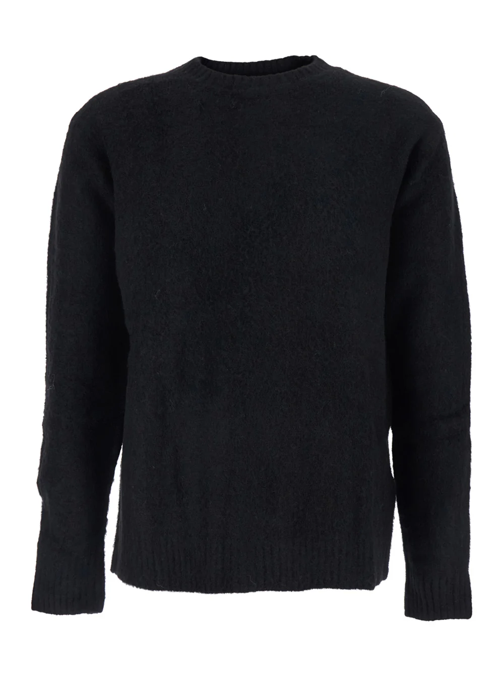 Coor Black Crew Neck Sweater with Brushed Effect in Alpaca and Wool Blend Man Nylon Spandex Jersey