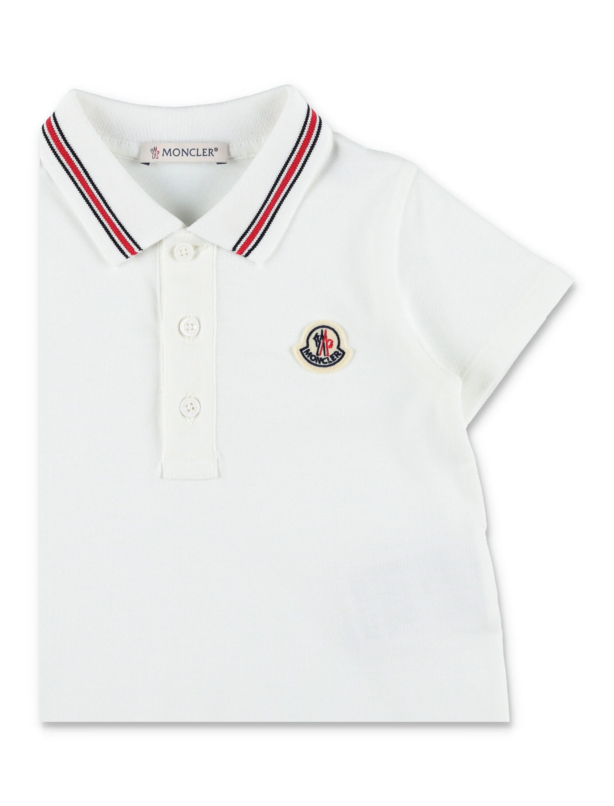 Moncler Baby Cotton Piqué Romper With Tricolour Trim White Elastane Jumpsuit