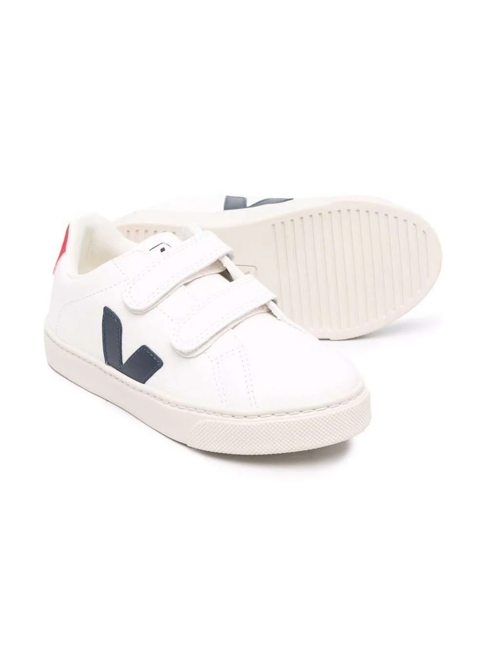 Veja Kids White Sneakers V-12 With Touch Strap Leather Kids Chromefree