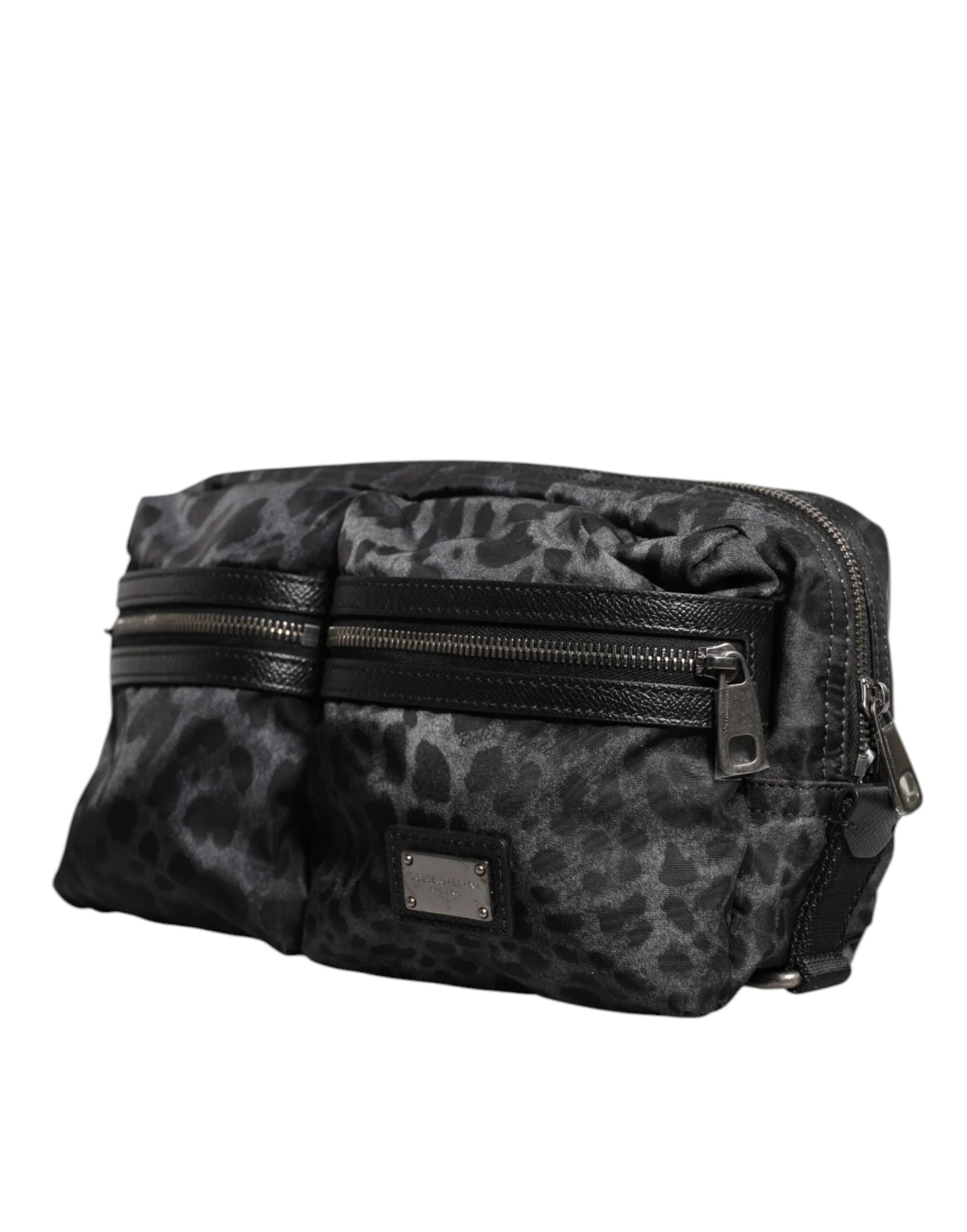 Dolce & Gabbana Black Gray Leopard Dg Logo Belt Waist Fanny Pack Bag And Nylon Calf Leather Pp Pc