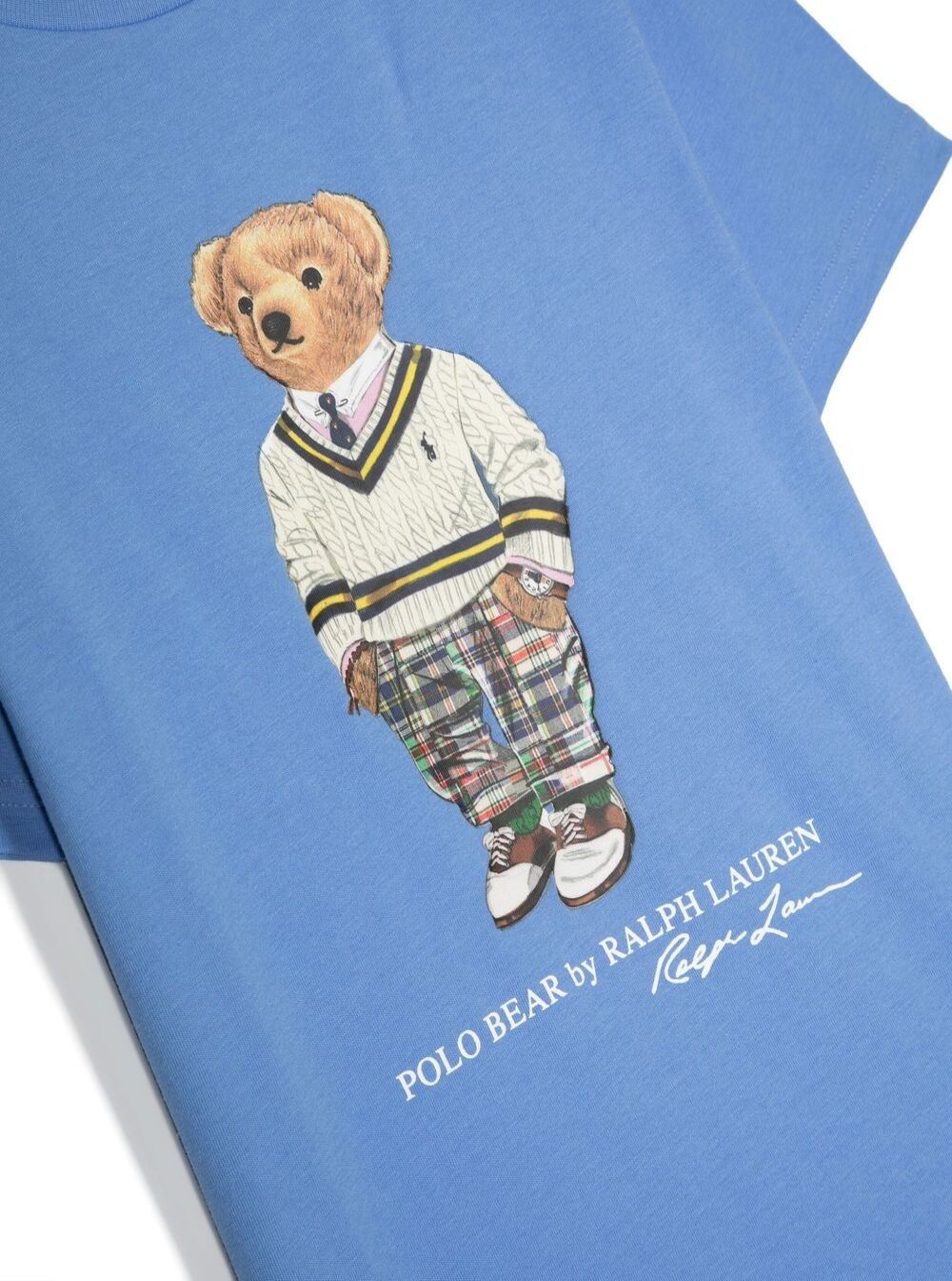 Polo Ralph Lauren Kids Light Blue Crewneck T-Shirt With Teddy Bear Print Cotton Boy Tshirts And Polo Shirts