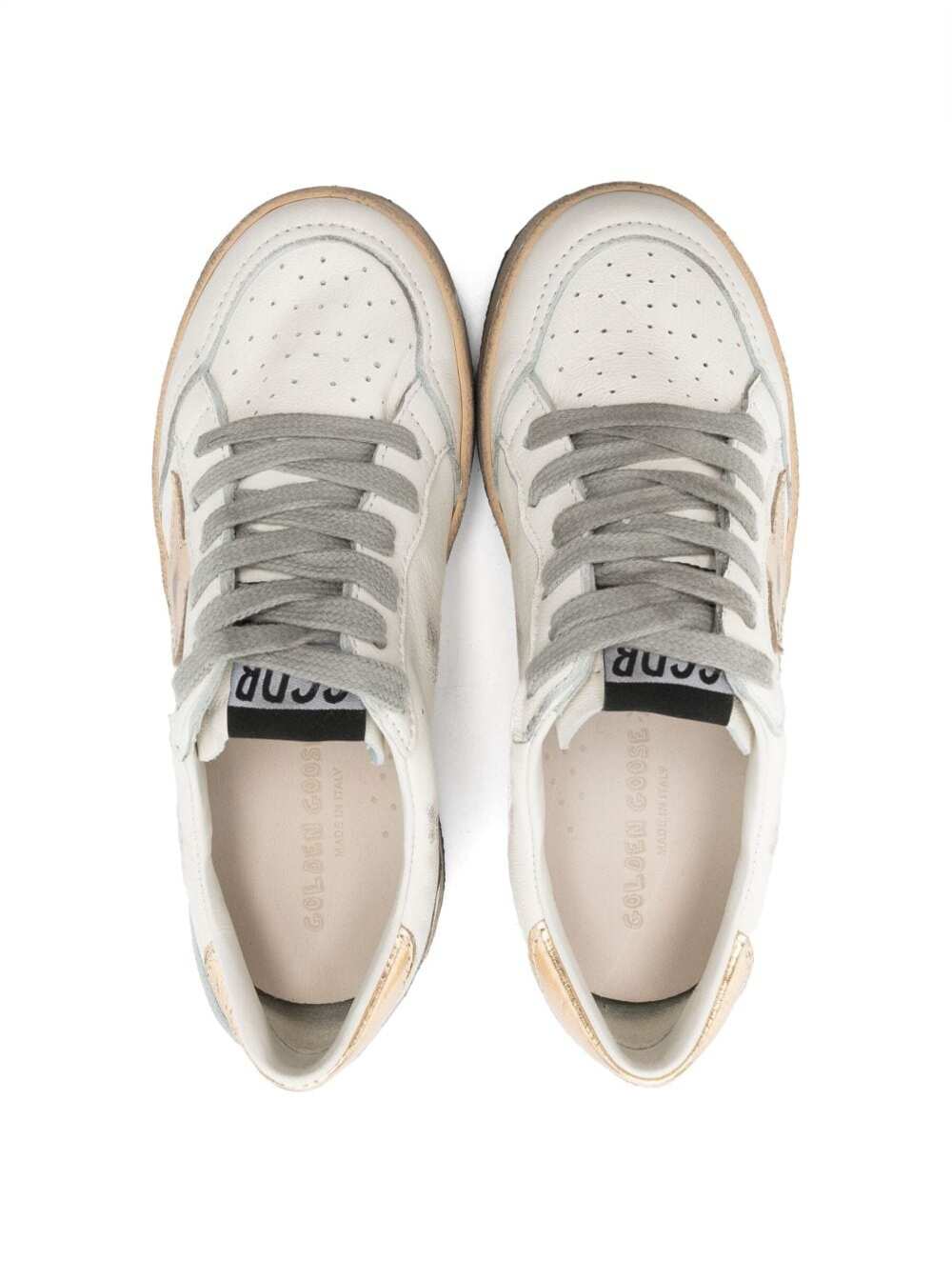 Golden Goose Kids Sneaker Ballstar Low Top with Star Patch on the Side and Maxi Lettering Back in White Leather for Kids Ovine Cow