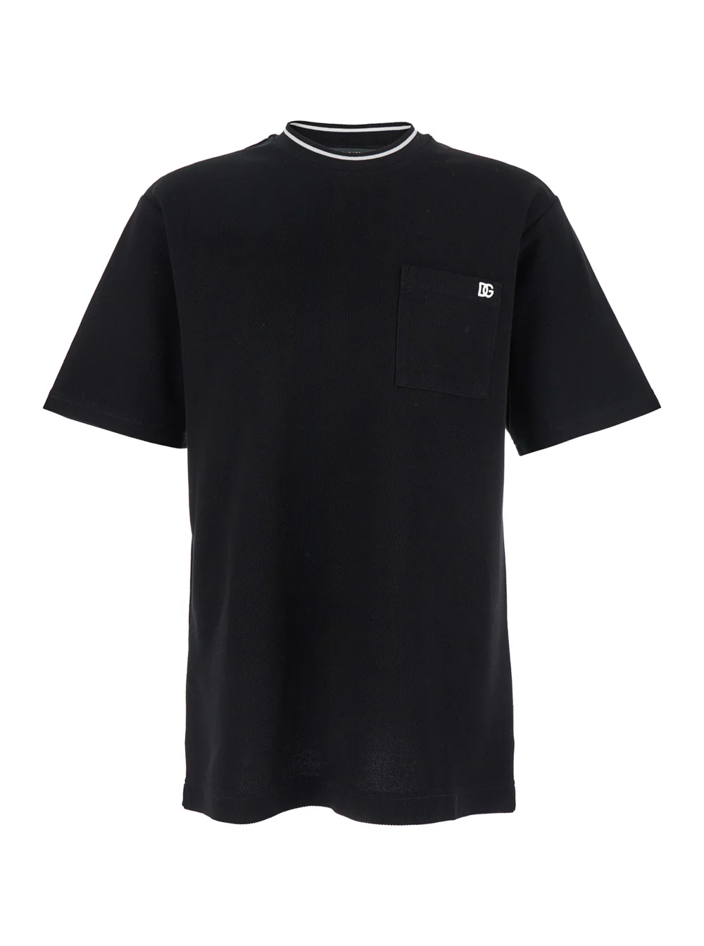 Dolce & Gabbana Black Crewneck T-Shirt with Logo Embroidery on the Front in Cotton Man Tshirts And Polo Shirts