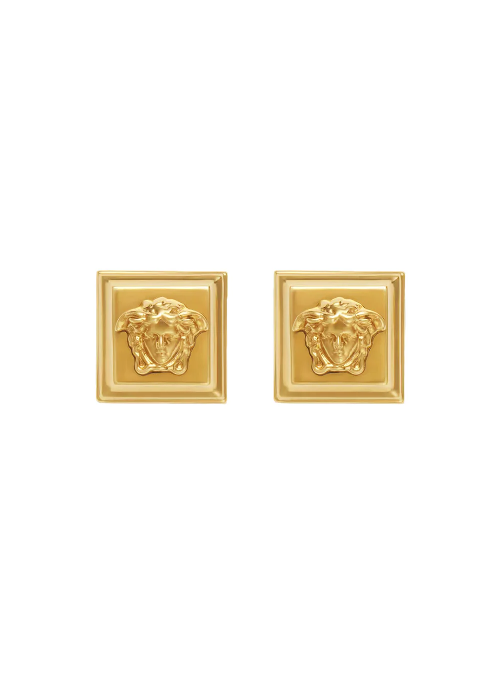 Versace Square Design Earrings with Medusa Head Details in Gold-Colored Brass for Women Metallic