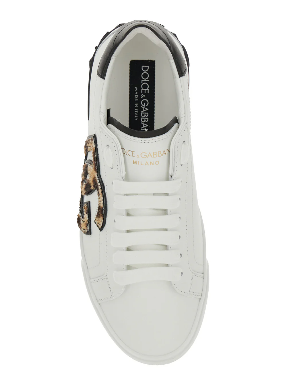 Dolce & Gabbana White Low Top Sneaker with Animal-Motif Logo in Leather Woman Calf