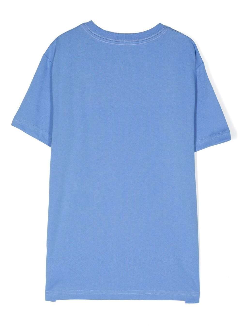 Polo Ralph Lauren Kids Light Blue Crewneck T-Shirt With Teddy Bear Print Cotton Boy Tshirts And Polo Shirts