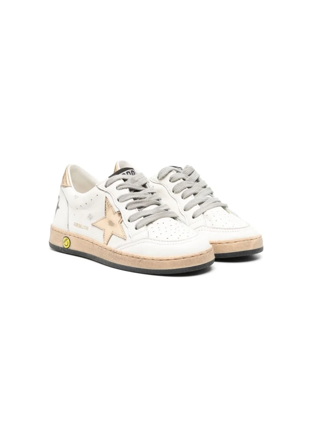 Golden Goose Kids Sneaker Ballstar Low Top with Star Patch on the Side and Maxi Lettering Back in White Leather for Kids Ovine Cow