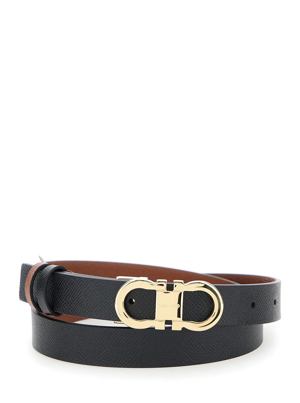 Ferragamo Reversible Belt With Gancini Buckle Black Leather For Women Calf