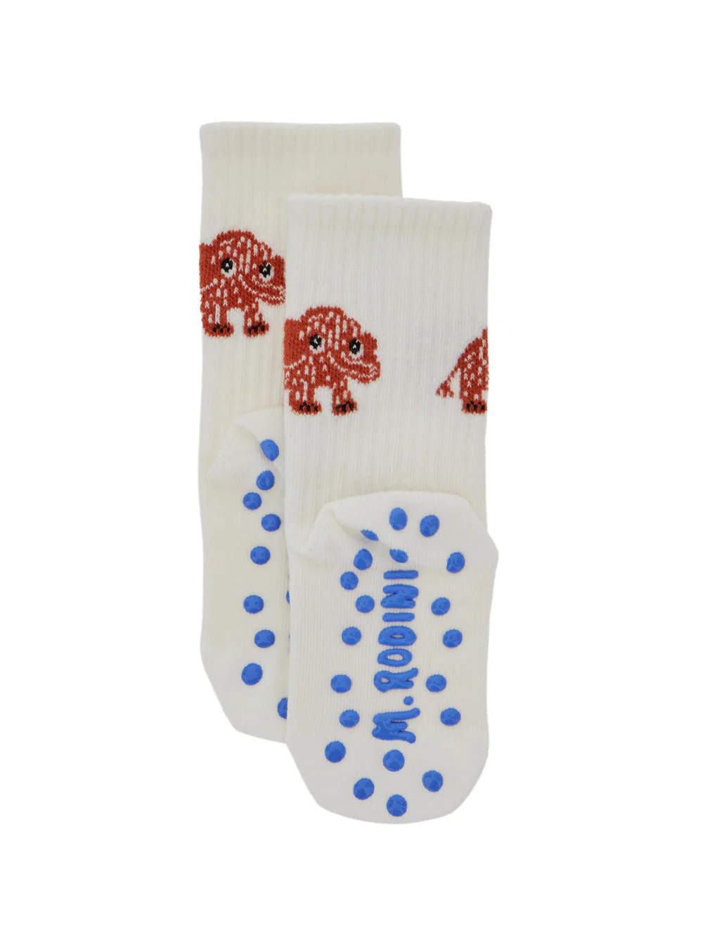 Mini Rodini Kids White Socks with Anti Slip Details and Embroidery on the Front in Cotton Boy Underwear