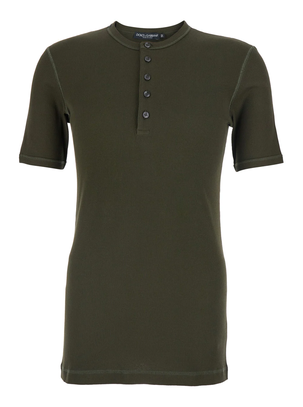 Dolce & Gabbana Serafino Green Crew Neck T-Shirt with Ribbed Knit in Cotton for Men Tshirts And Polo Shirts