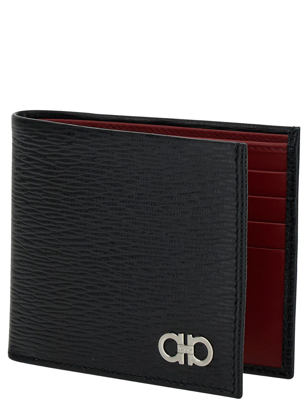 Ferragamo Black Revival Gancini Wallet In Hammered Leather for Men Calf Products Ferragamo Black Revival Gancini Wallet In Hammered Leather for Men Calf Products