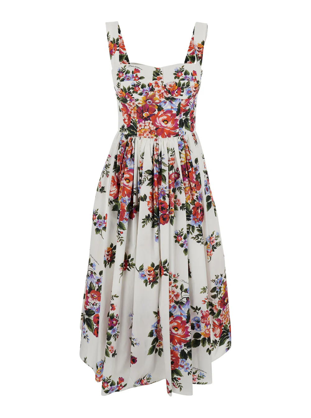 Dolce & Gabbana White Dress With All-Over Floral Print Cotton For Women
