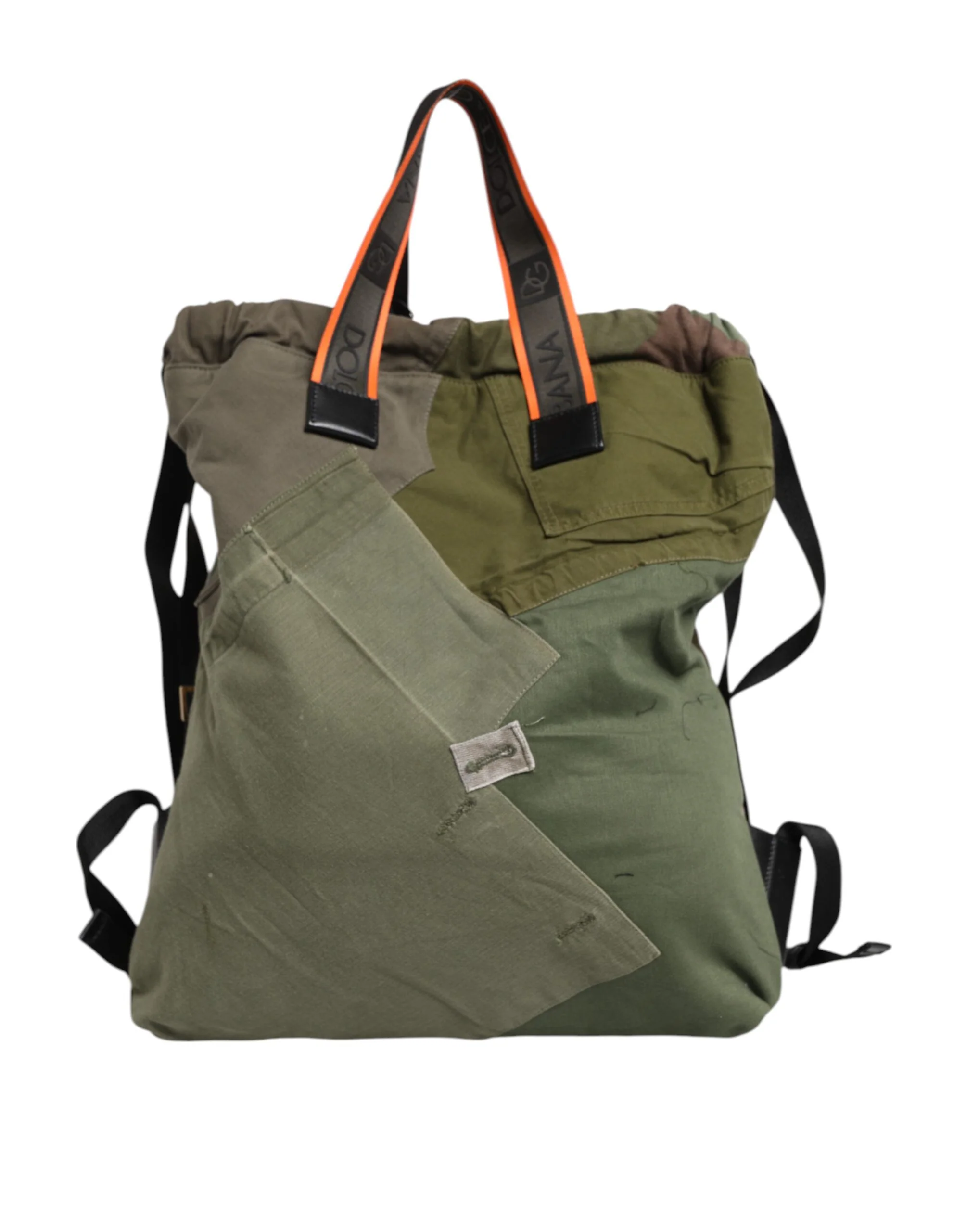 Dolce & Gabbana Military Green Patchwork Rucksack Backpack Bag Cotton Nylon Calfskin