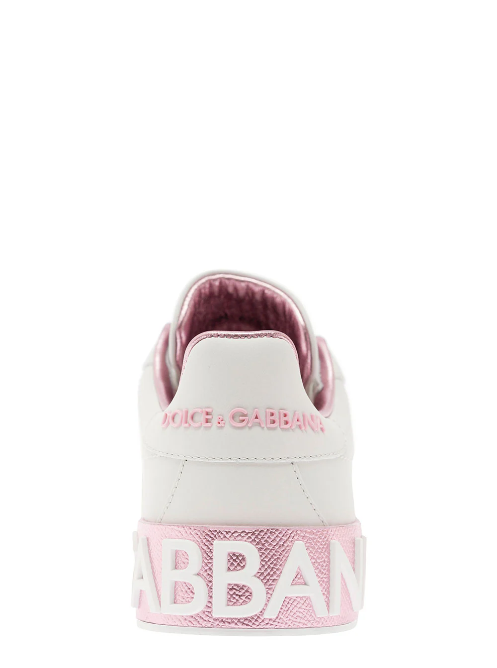 Dolce & Gabbana Portofino White And Pink Low Top Sneakers With Logo Leather Woman
