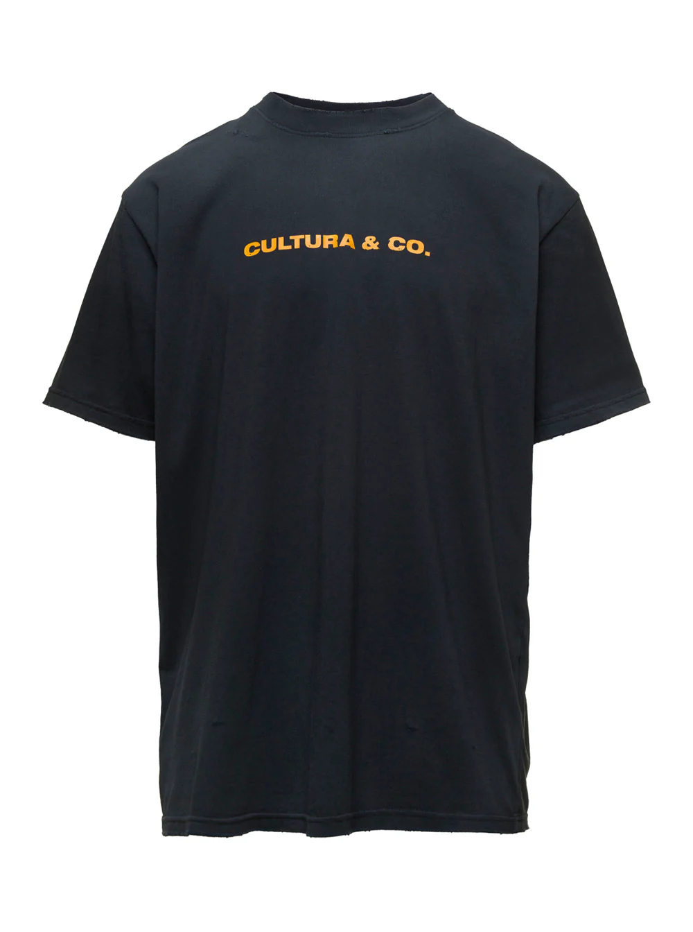 Black Crewneck T-Shirt with Cultura & Co Print in Jersey Man Tshirts And Polo Shirts