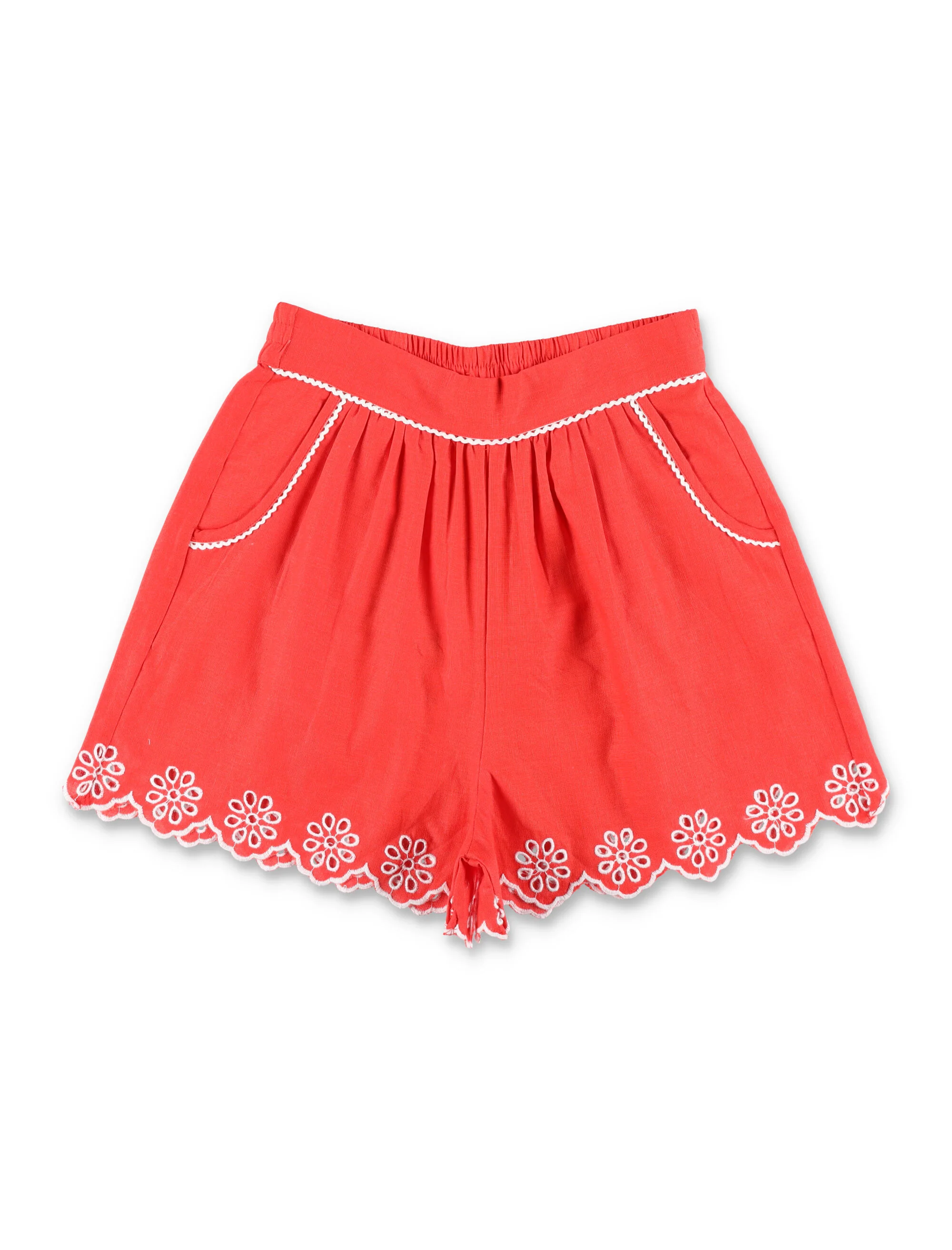 Stella Mccartney Kids Scalloped Hem Shorts Red Linen