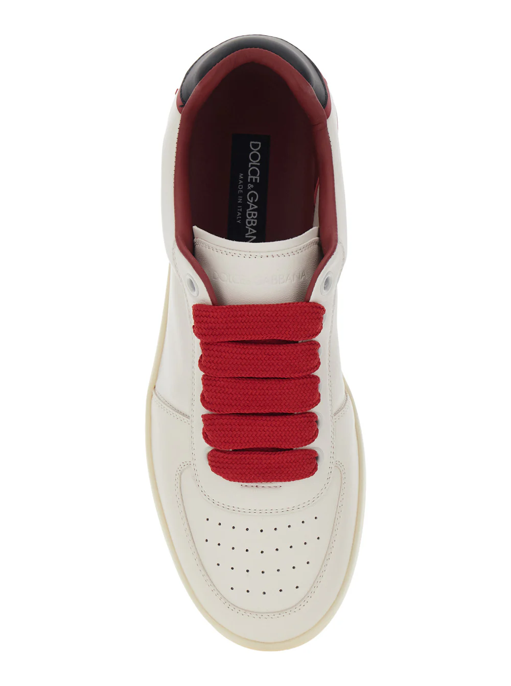 Dolce & Gabbana Portofino Custom White Low Top Sneakers with Contrasting Heel and Logo Lettering in Leather for Men Lamb Sheep