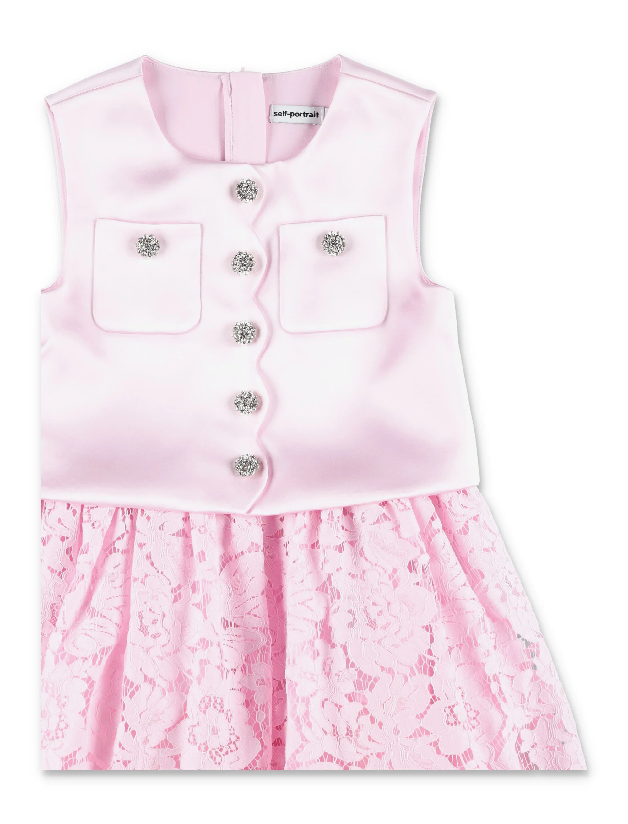 Self-Portrait Girls Satin Lace Dress Pink Polyester Lining