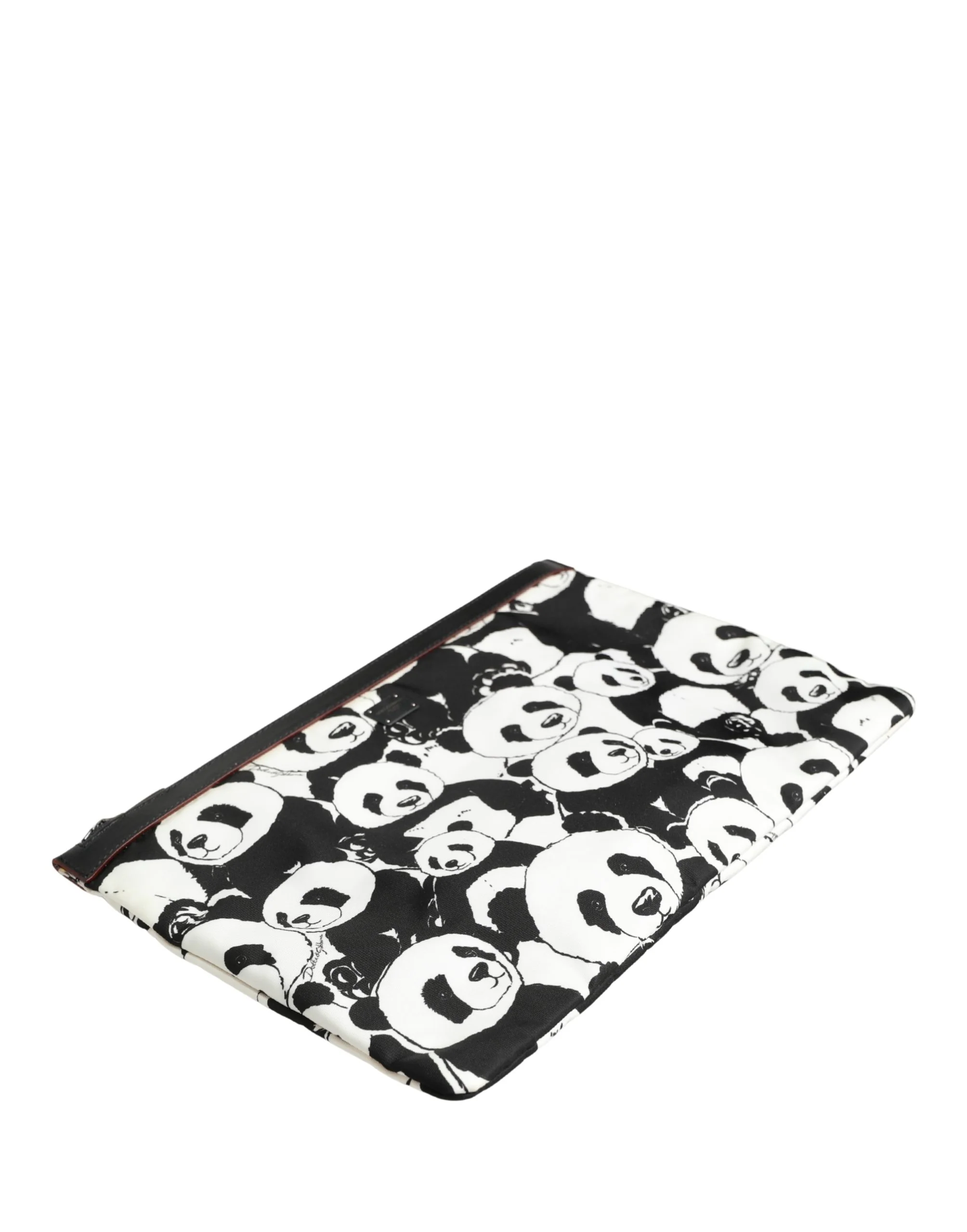 Dolce & Gabbana Black White Panda Print Nylon Clutch Men Pouch Borse Bag And Calf Leather