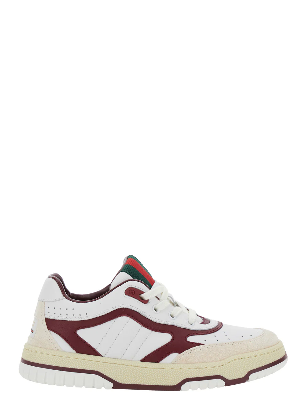 Gucci Kids White Low Top Sneakers with Web Tongue in Leather Boy Calf