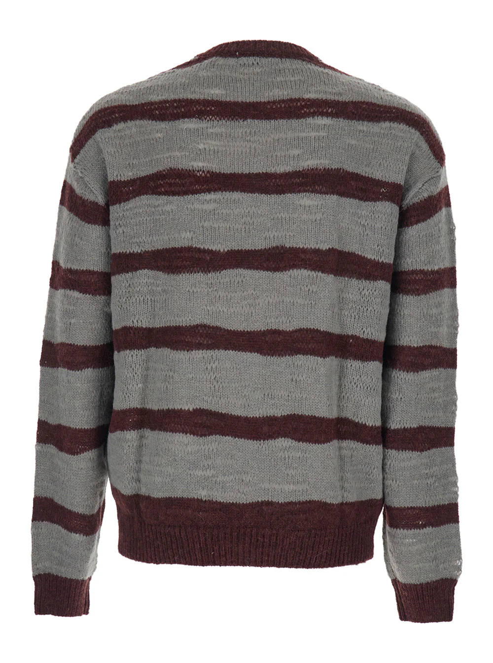Coor Grey Crew Neck Sweater with All-Over Striped Motif in Wool Blend Man Brown Nylon Acrylic Alpaca Jersey