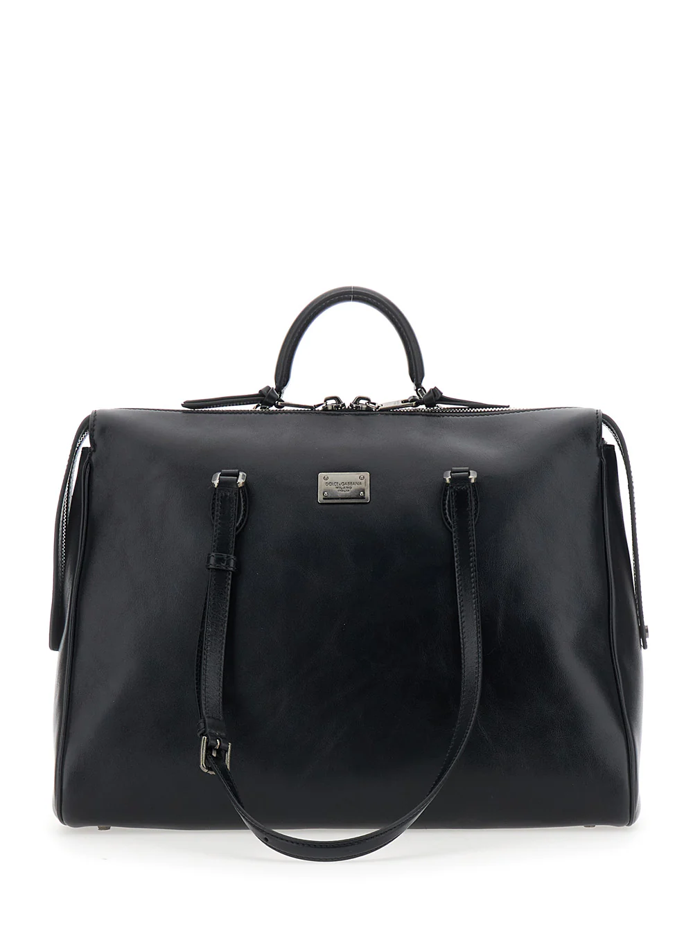 Dolce & Gabbana Black Shoulder Bag Vittoria with Logo Plate on the Front and Two Leather Straps for Men Calf Pvc