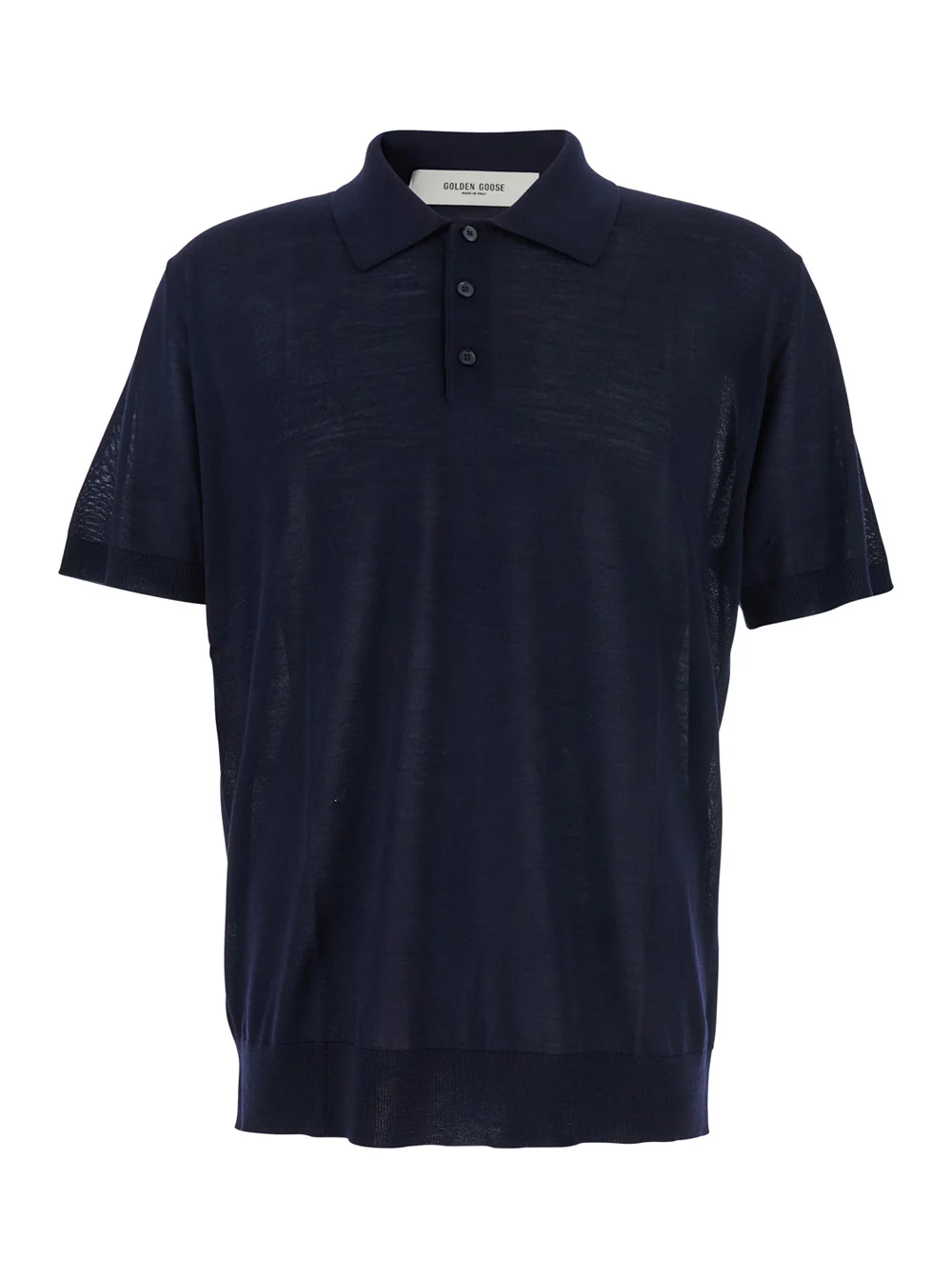 Golden Goose Blue Polo Shirt with Classic Collar and Short Sleeves in Wool Man Blu Virgin Tshirts