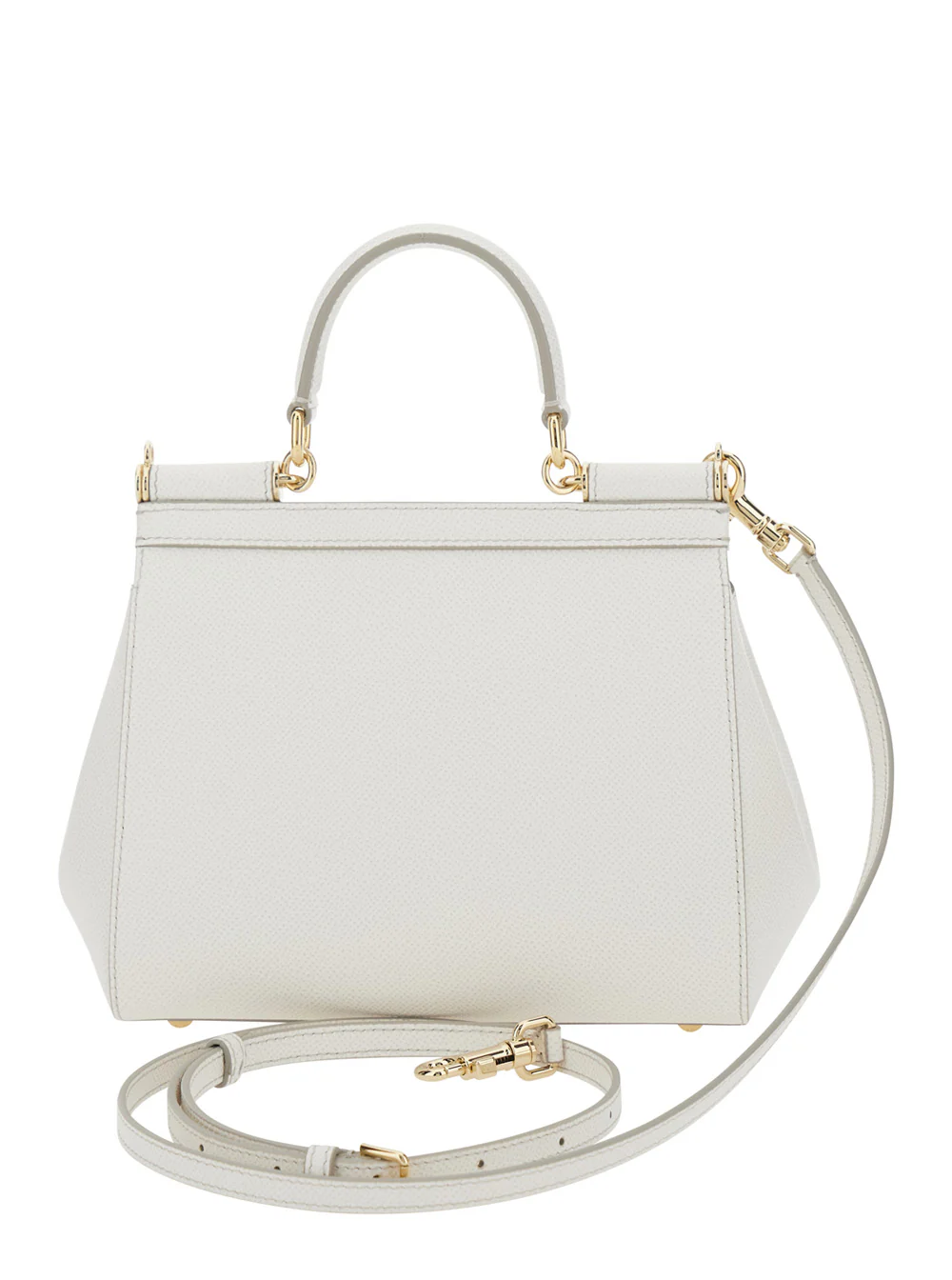 Dolce & Gabbana Handbag Sicily Piccola With Adjustable And Removable Shoulder Strap Logo Plate On Front Grained White Leather For Women Hand Bags