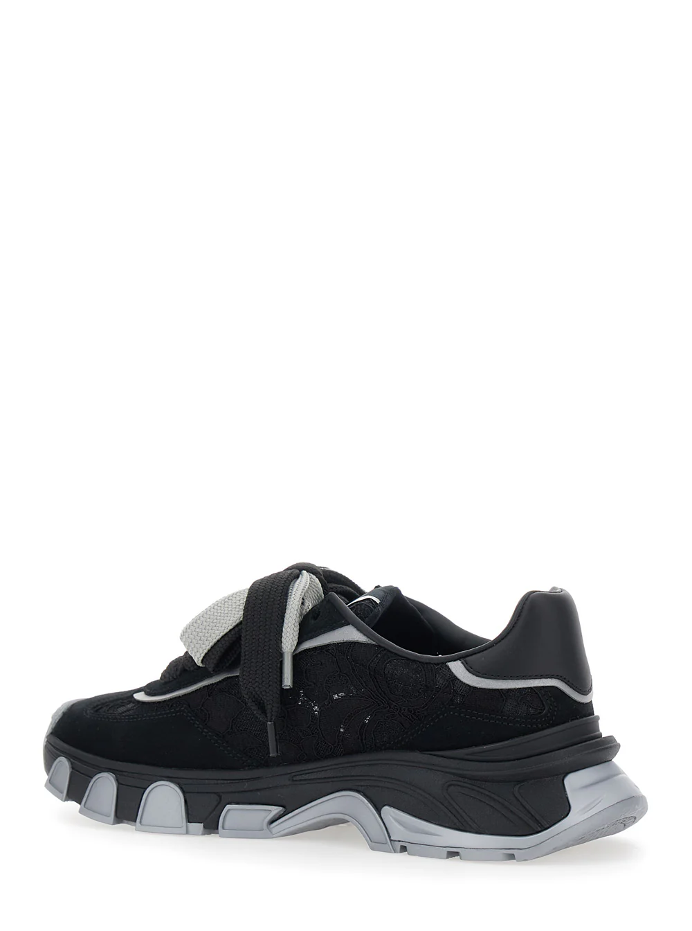 Dolce & Gabbana Black Low Top Sneakers with Logo Patch on the Tongue and Lace Panels in Suede Woman Elastane Polyamide Lamb Sheep