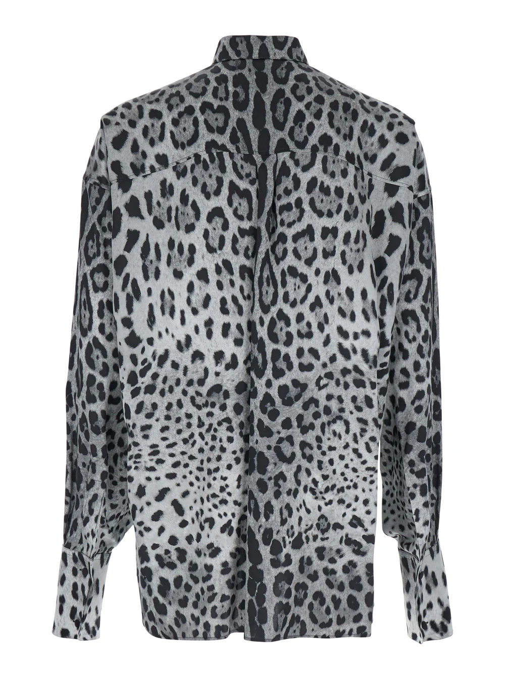 Dolce & Gabbana Grey Shirt with Leopard Print All-Over and Logo Lettering in Silk Man Blouses