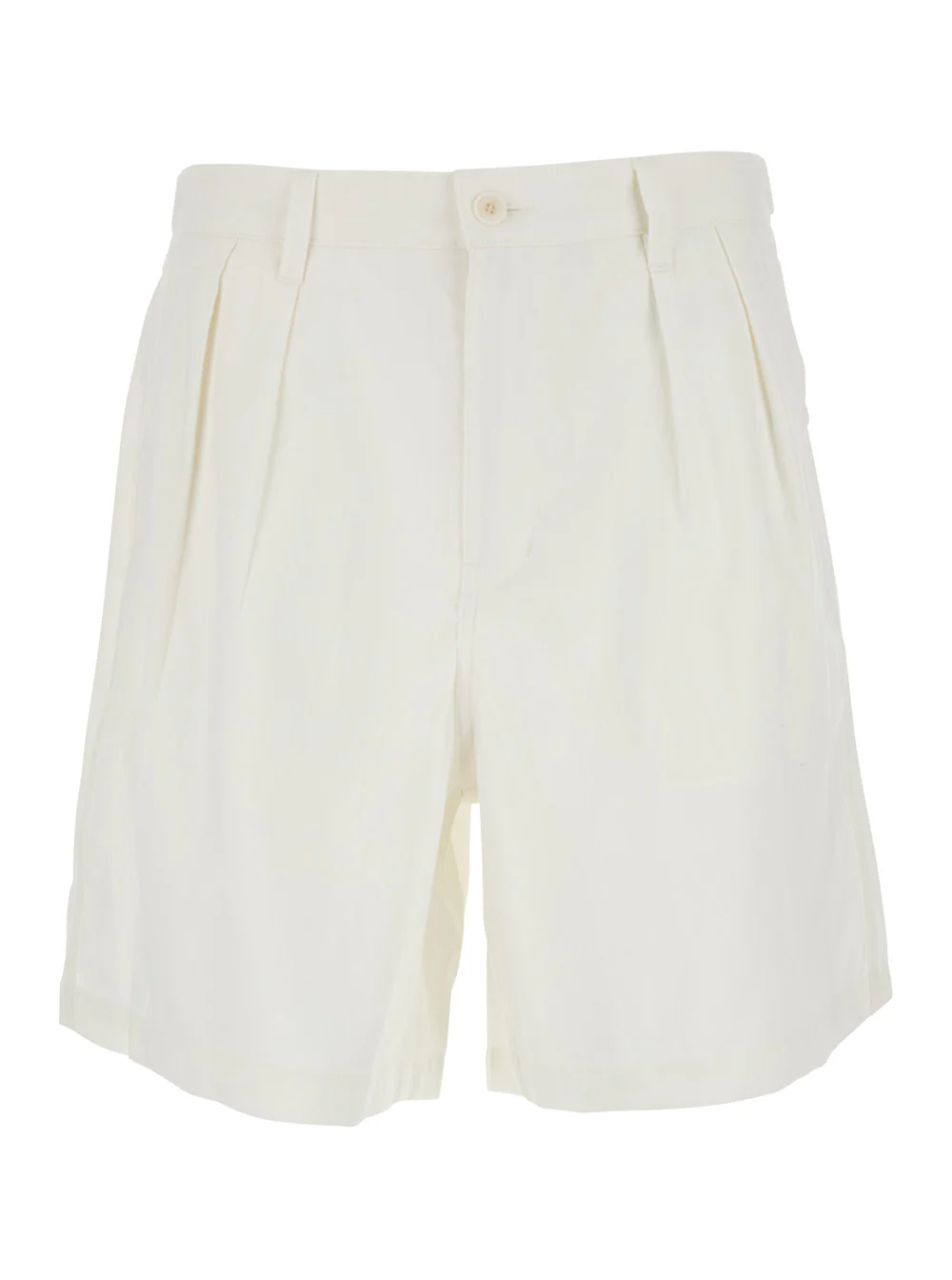 Coor White Shorts With Front Pleats In Linen Blend Man Polyester Cotton Rayon And Bermuda Coor White Shorts With Front Pleats In Linen Blend Man Polyester Cotton Rayon And Bermuda