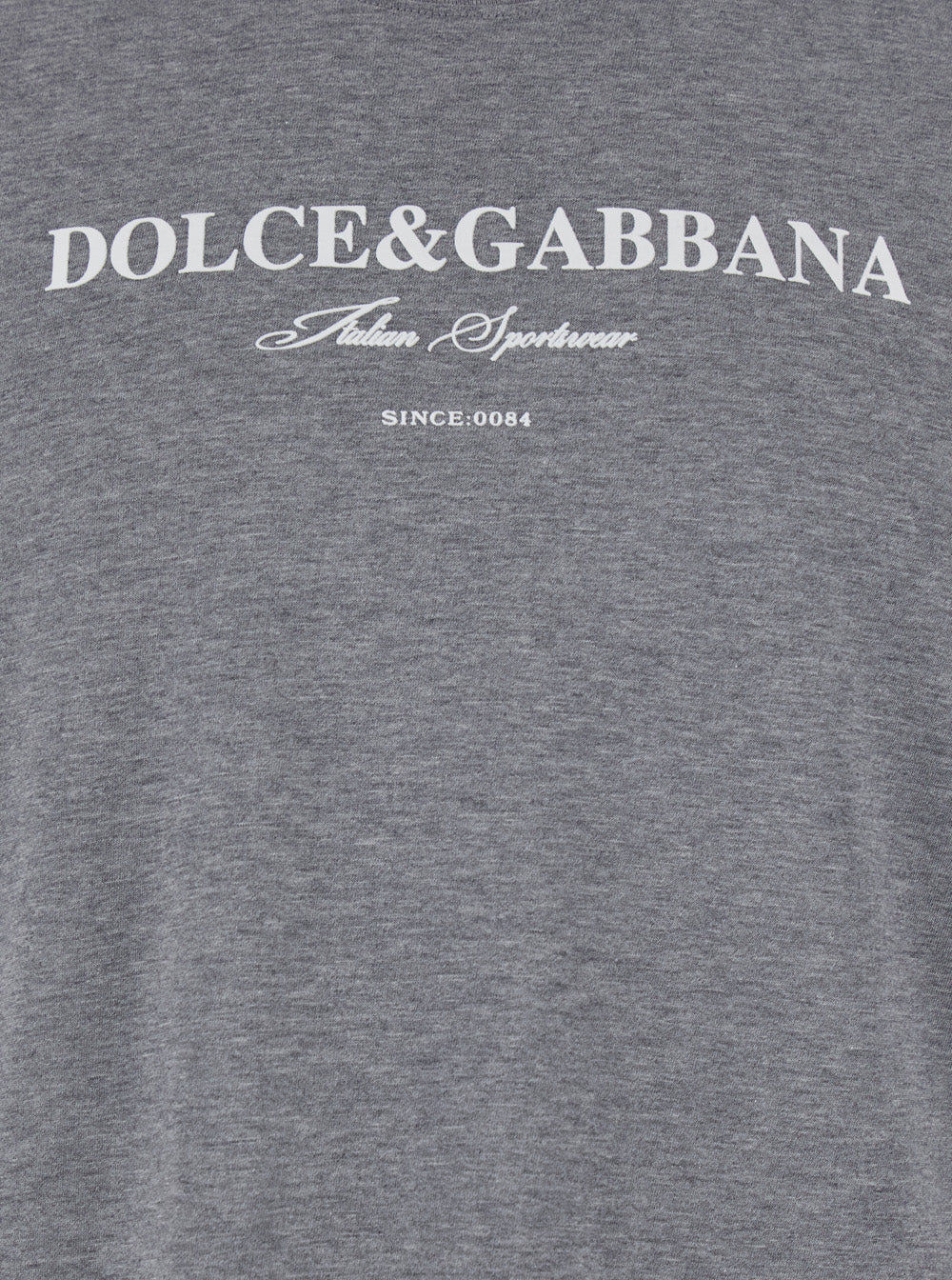 Dolce & Gabbana Grey Crewneck T-Shirt with Logo Lettering Print on the Front in Cotton Man Tshirts And Polo Shirts