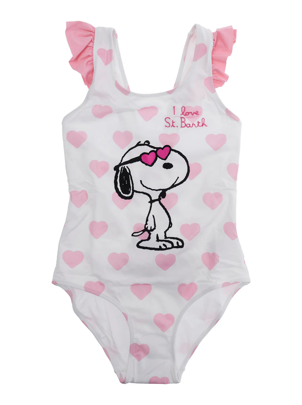 Mc2 Saint Barth Kids CAROL - SNOOPY HEARTS LOVE SB 0121 EMB One-Piece Swimsuit with Print In Tech Fabric Multicolor Girl Beachwear