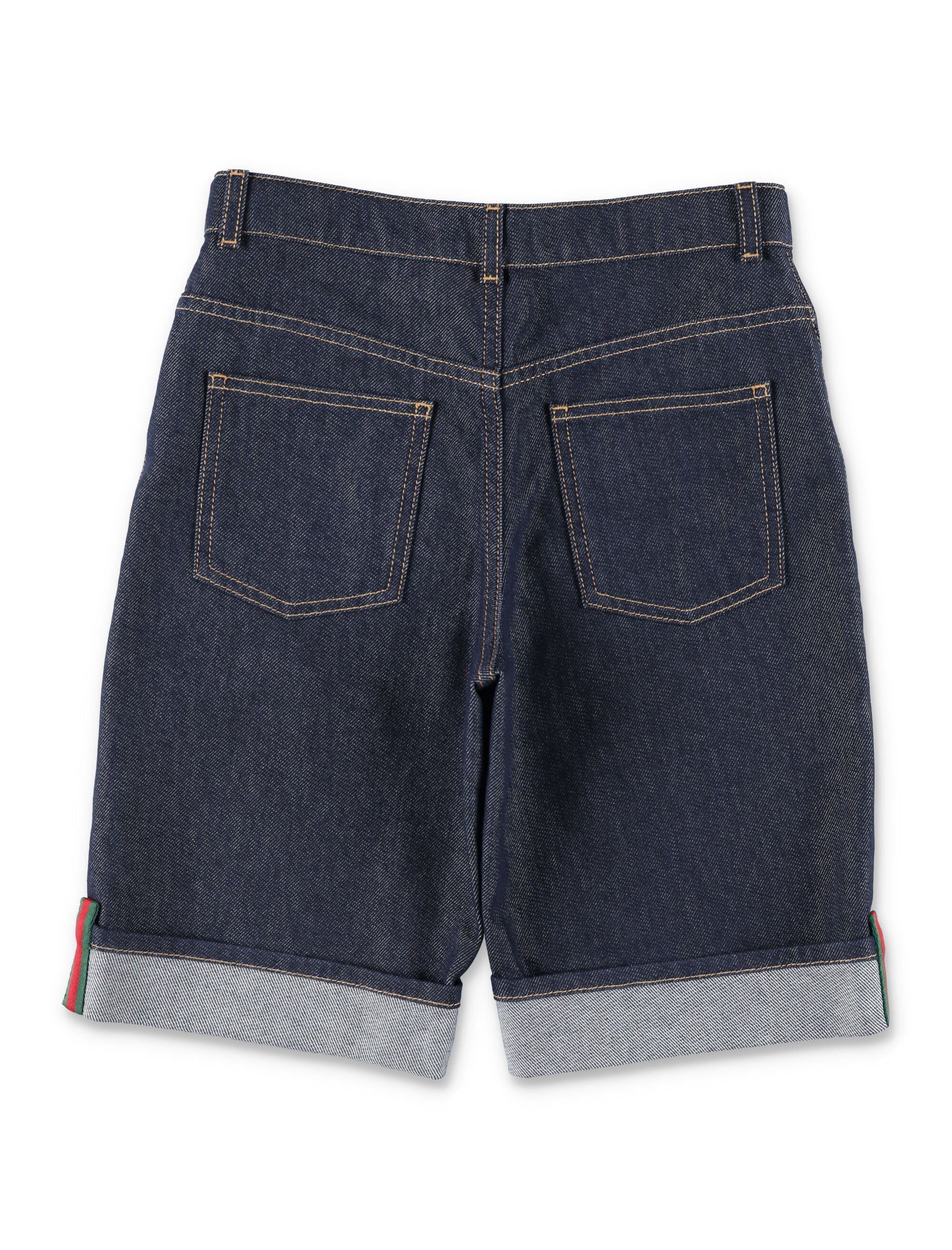 Gucci Denim Shorts For Boys With Web Detail Dark Blue Cotton