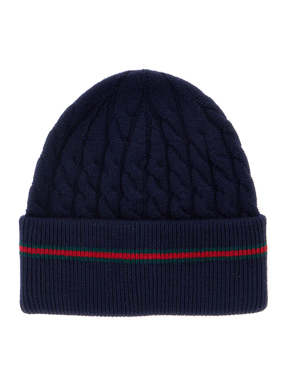 Gucci Kids Blue Beanie with Web Detail and Tricot Knitting in Wool Boy Blu Hats Gloves