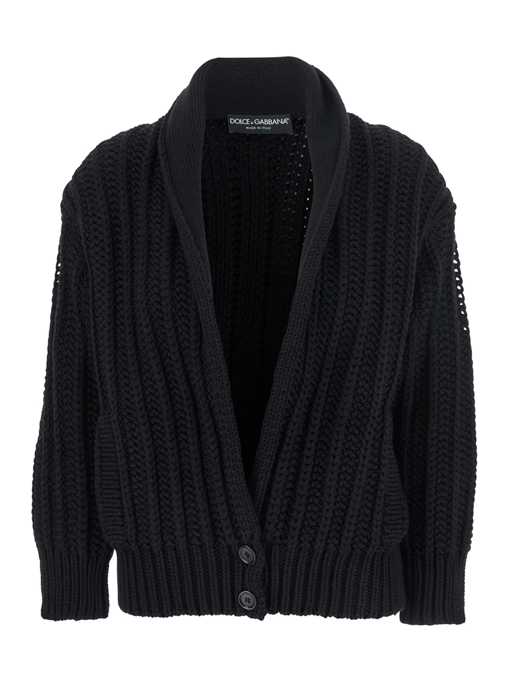 Dolce & Gabbana Black Cardigan with Wide Neckline on the Front in Virgin Wool Woman Jersey
