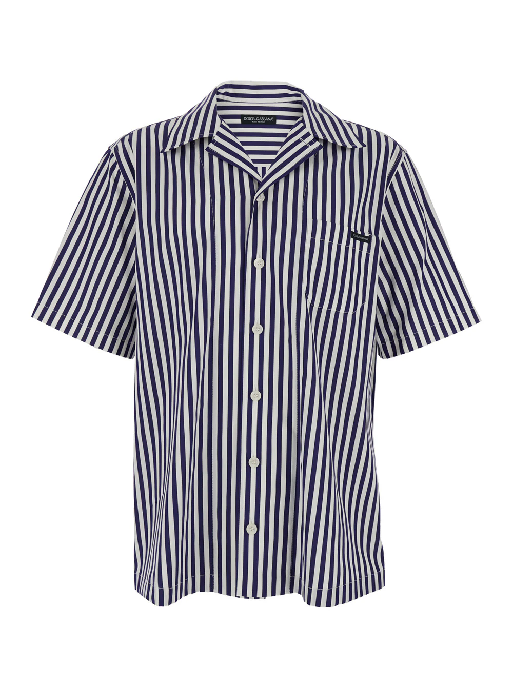 Dolce & Gabbana Blue Bowling Shirt with Cuban Collar and All-Over Striped Motif in Cotton for Men Blu Blouses
