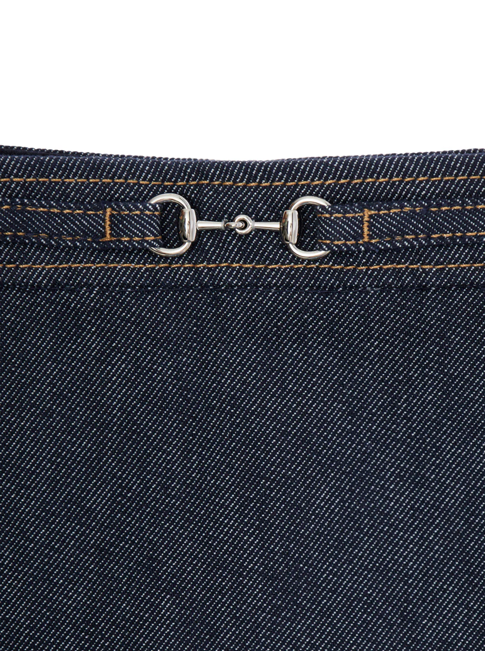 Gucci Kids Blue Skirt with Horsebit Detail on the Front and Side Concealed Zip Closure in Denim Girl Blu Cotton
