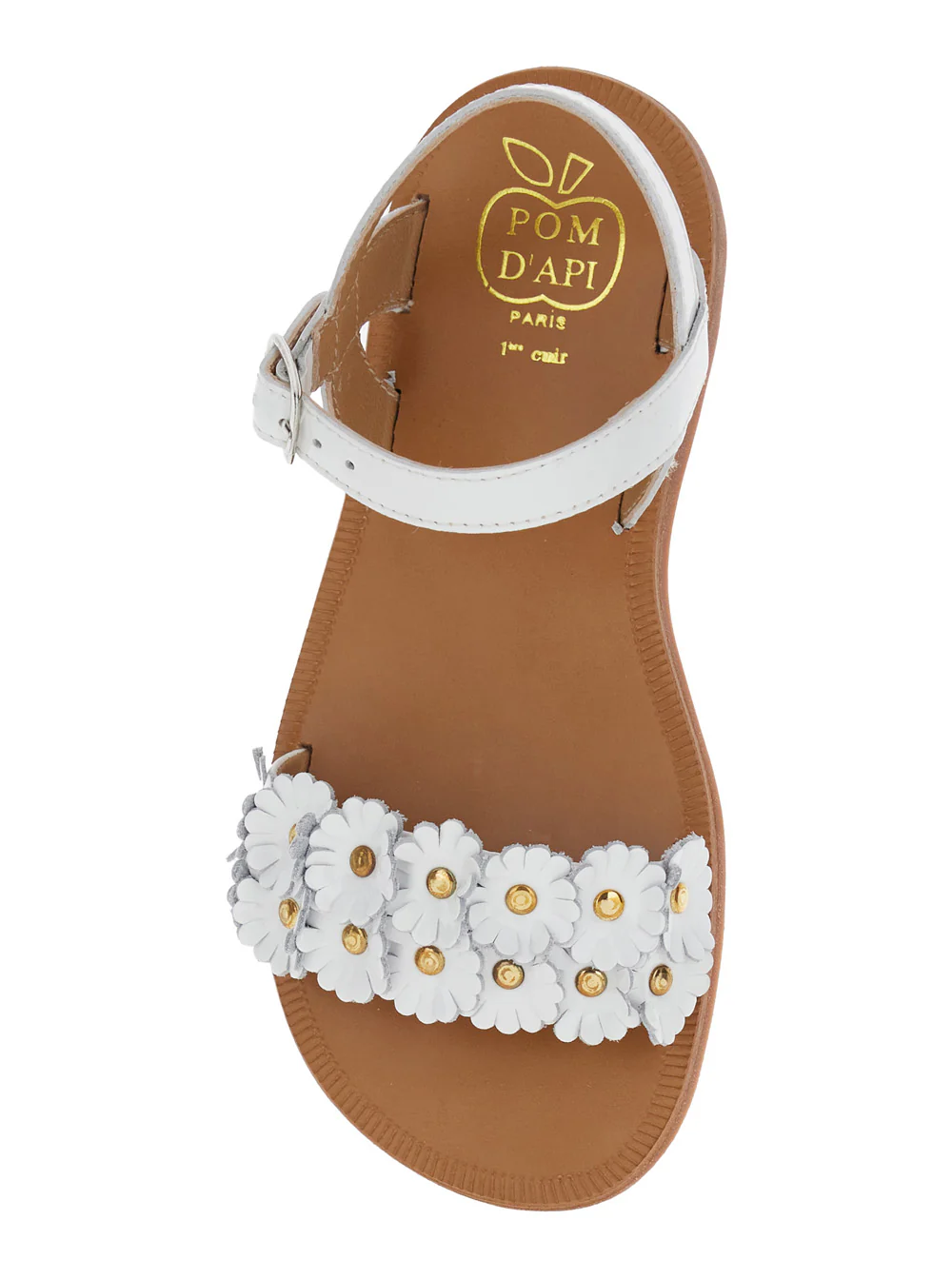 Pom D'Api Kids PLAGETTE MULTI FLO VERNIS - White sandals with adjustable straps In leather Women Flat Shoes