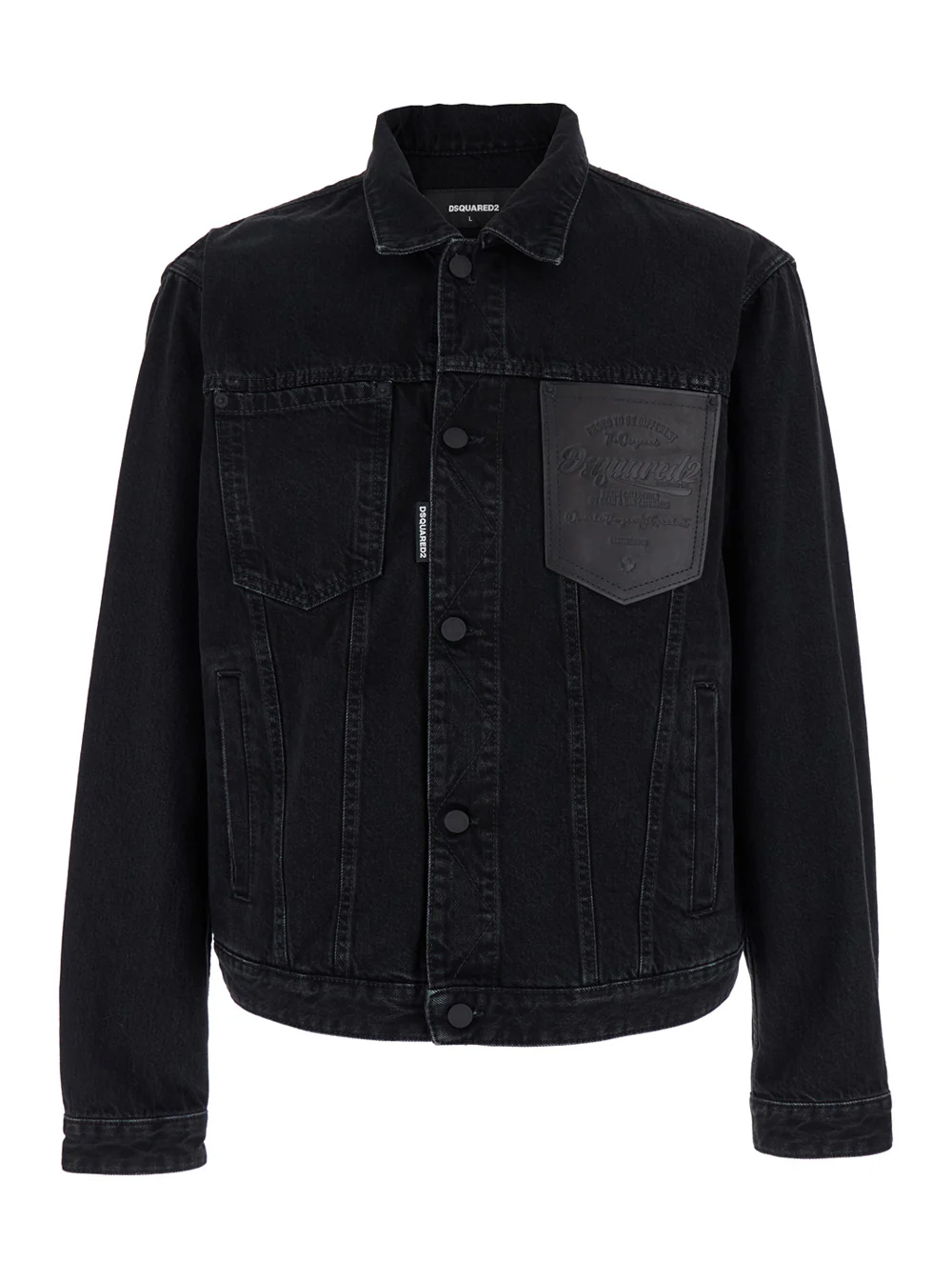 Dsquared2 Black Jacket with Classic Collar and Embossed Logo on the Front in Denim Man Cotton Outerwear