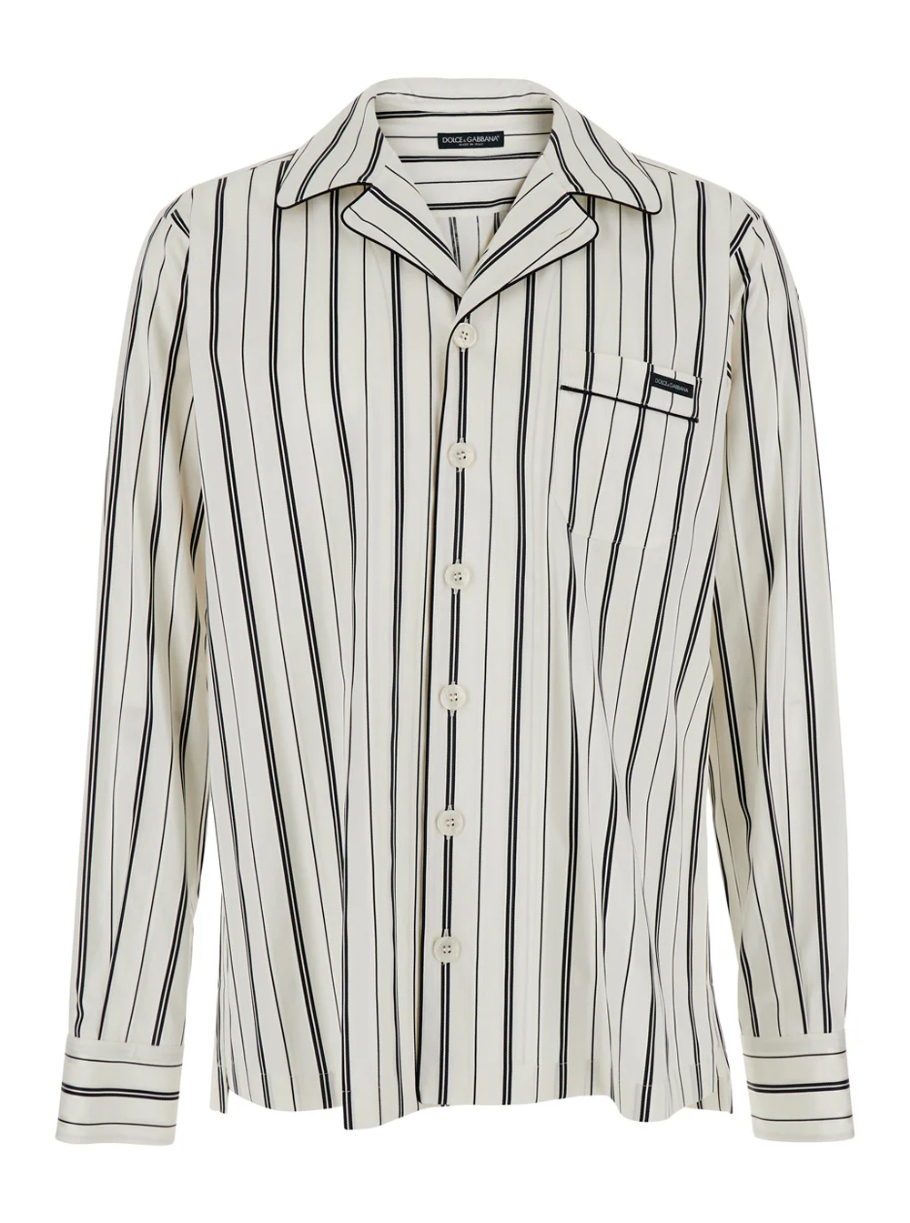 Dolce & Gabbana Black and White Long-Sleeved Shirt with Stripe Motif in Cotton for Men White/black Blouses