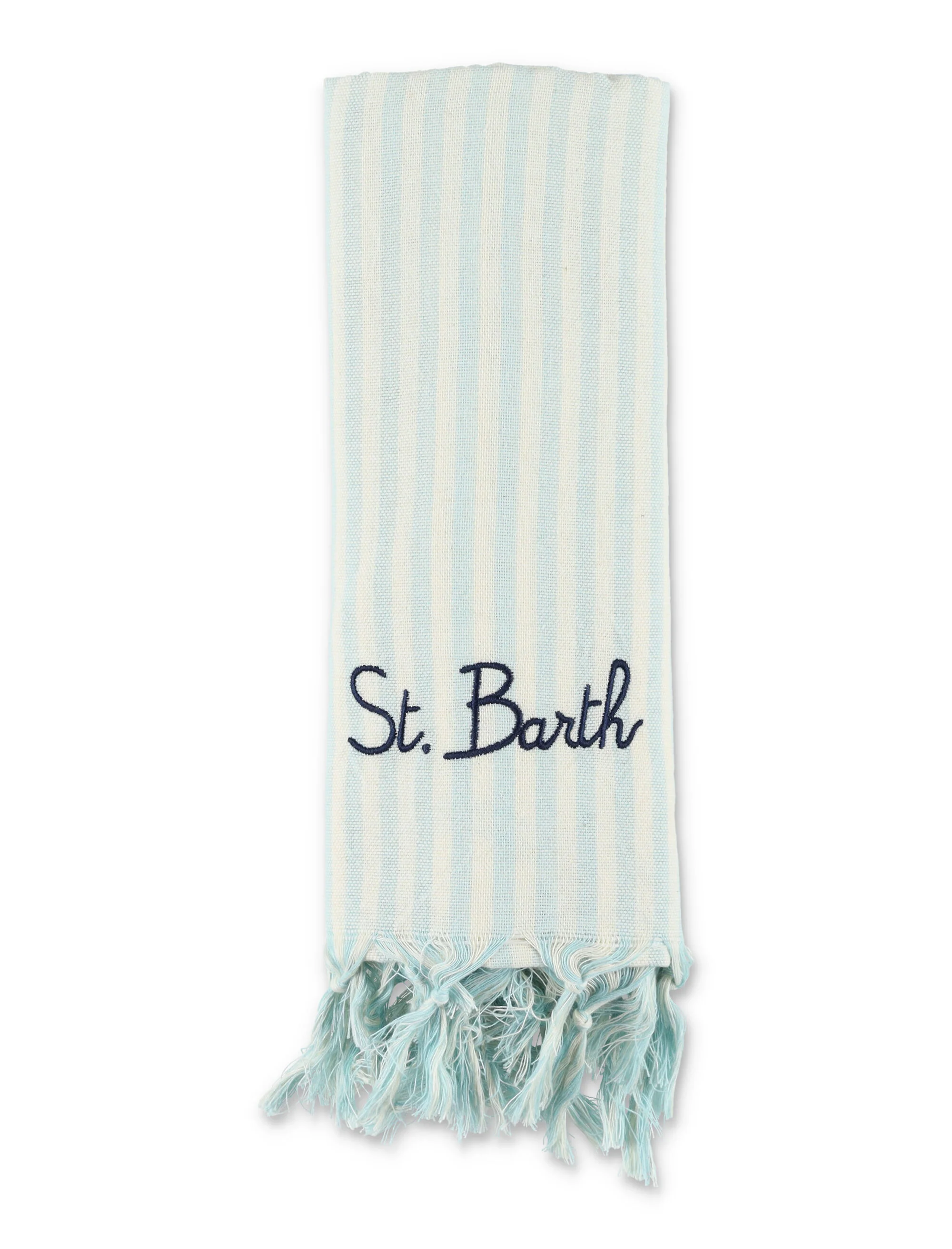 Mc2 Saint Barth Girls White And Light Blue Striped Beach Towel Cotton