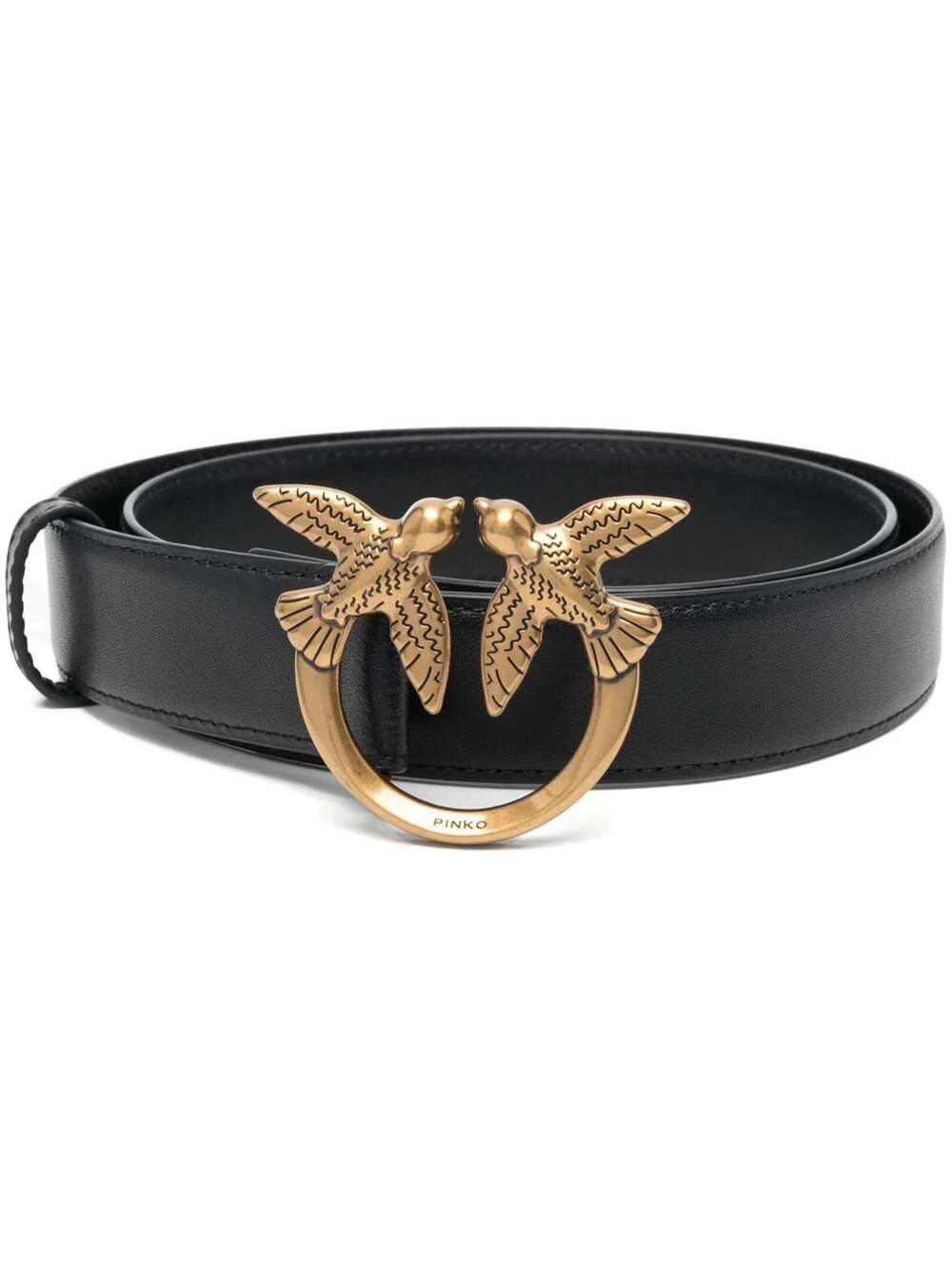 Pinko Love Birds Belt With Logo Buckle Black Leather For Women