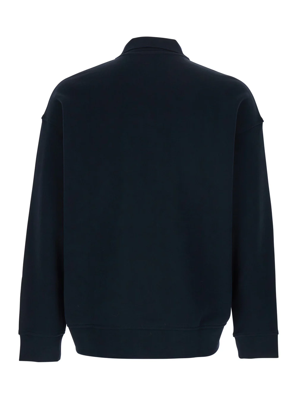 Emporio Armani Blue Sweatshirt with Polo Collar and Logo Embroidery on the Front for Men Blu Cotton Sweatshirts