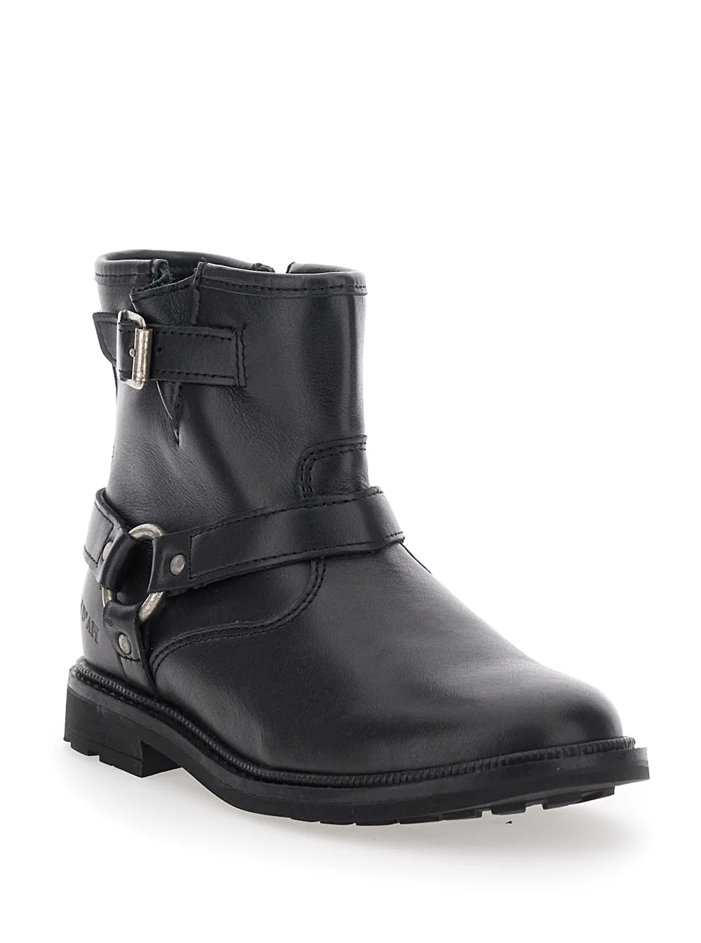 Pom D'Api Kids Black Ankle Boots With Harness Detail Rubber Girl