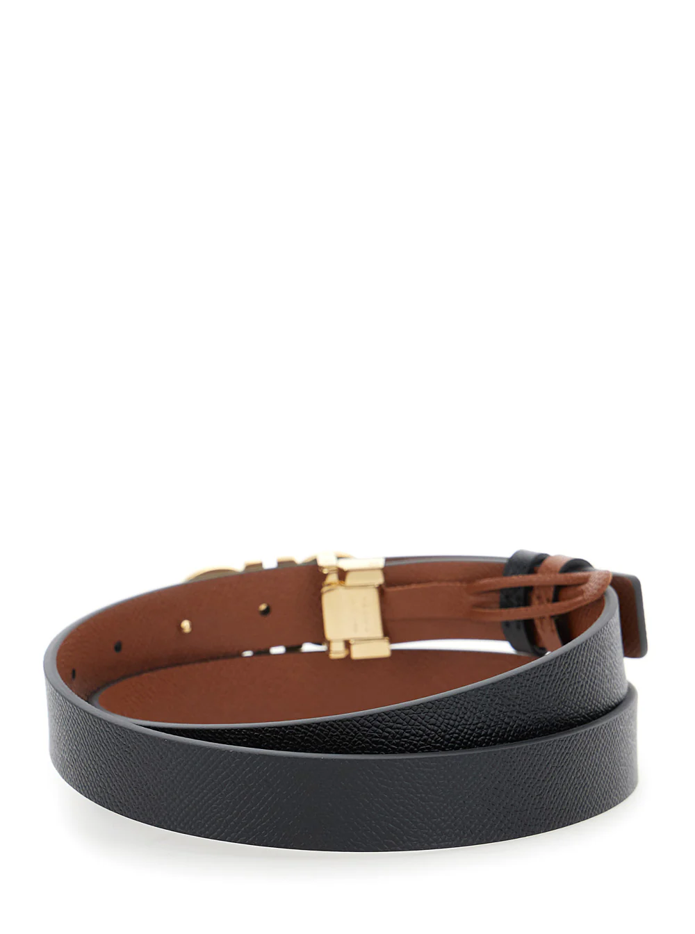 Ferragamo Reversible Belt With Gancini Buckle Black Leather For Women Calf