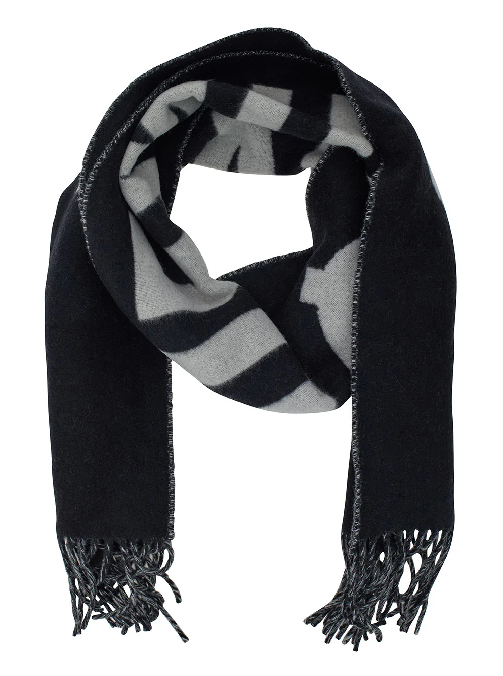 Scarf Lecharpe Jacquemus With Maxi Logo Lettering And Fringed Edge Black Wool Men Scarfs Foulards