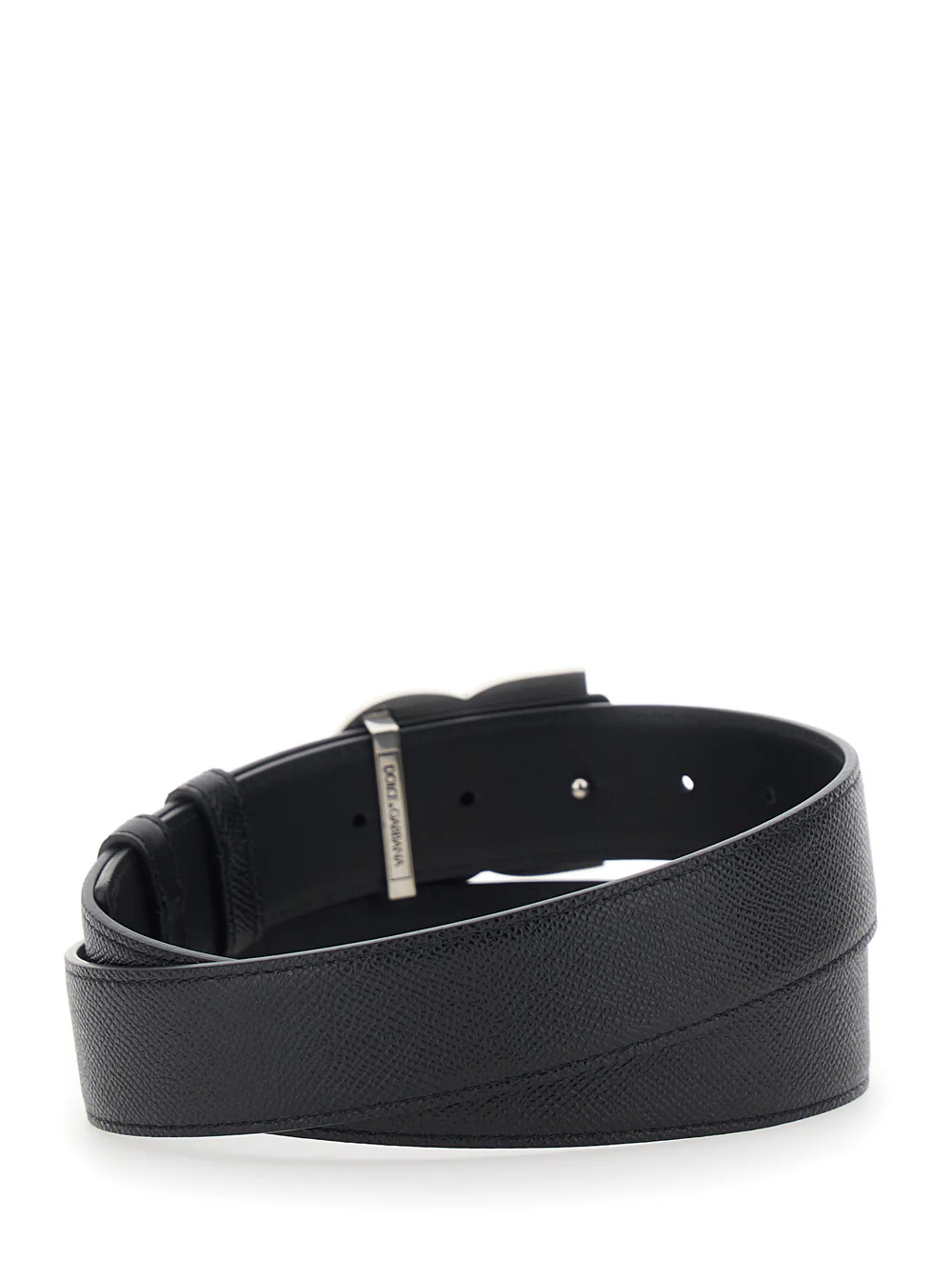 Dolce & Gabbana Black Leather Belt with Logo Buckle for Men Calf