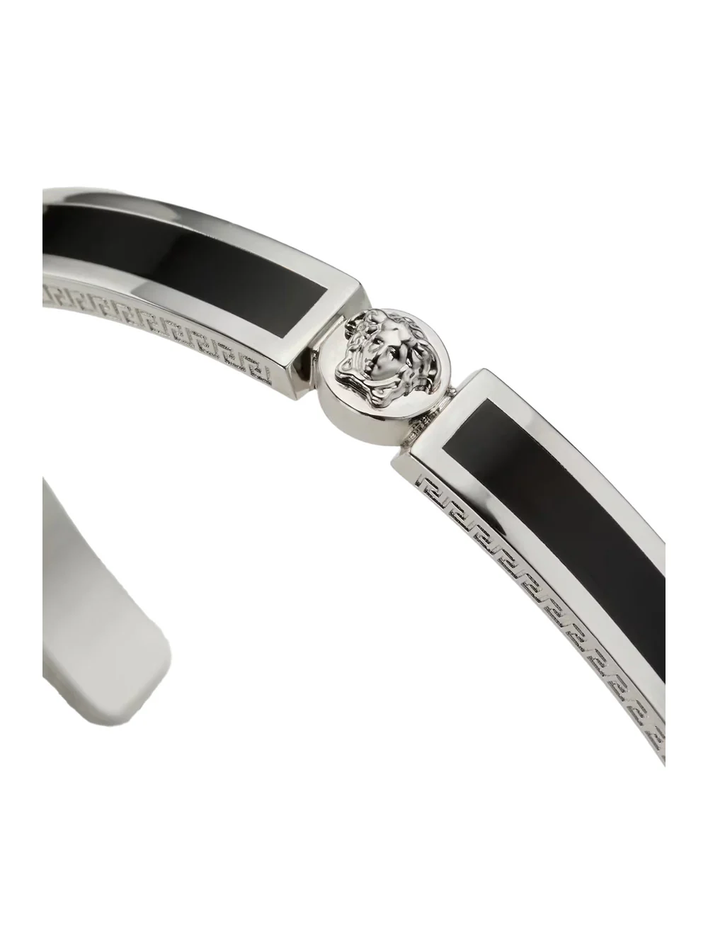 Versace Black Enamelled Rigid Bracelet With Medusa Plate And Greek Engraving Brass For Men