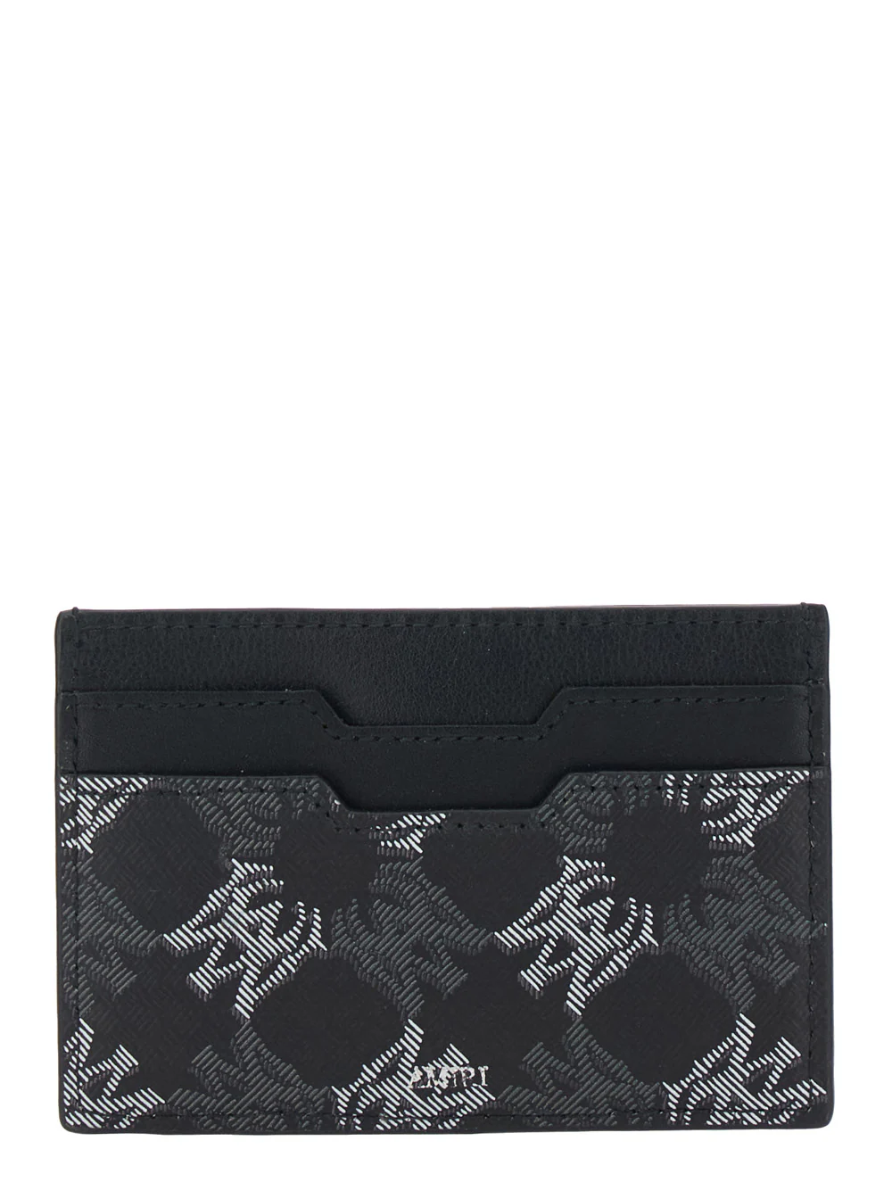 Amiri Black Leather Card Holder with All-Over Logo for Women Cotton Linen Polyurethane Products